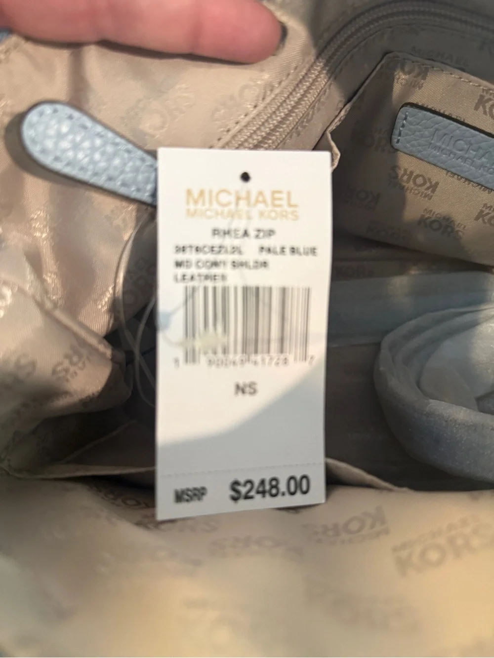 Michael Kors Pale Blue Pebbled Leather Shoulder Bag with Gold Tone Hardware